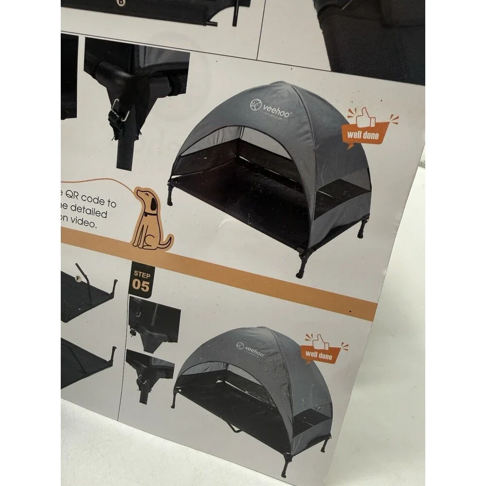 Cooling Elevated XL Outdoor Dog Bed w Canopy Portable Shade Cot, Grey 49 x 43.5